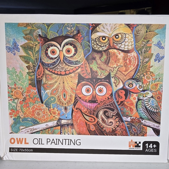 🩵B2G1 EUC 1000 piece puzzle owl oil painting  70cm x 50cm - Picture 1 of 3